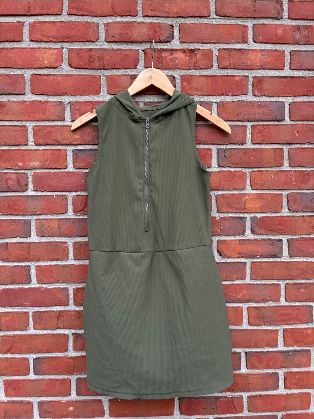 Sleeveless Hooded Shift Dress in Olive Green